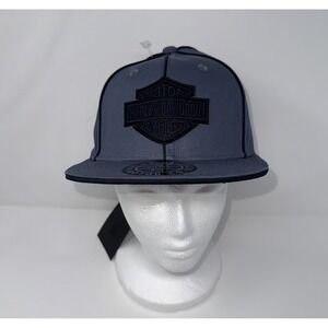 NWT Harley Davidson Motorcycle Fitted Hat Size 7 1/4 Blue Stripe‎ Big Logo Biker